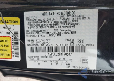 2015 Ford Fusion Hybrid Se z USA, uszkodzony, nr VIN 3FA6P0LU2FR190547